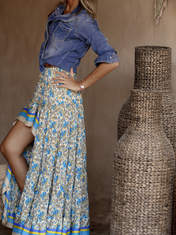 Women's Floral Print Ruffled High-low Maxi Skirt