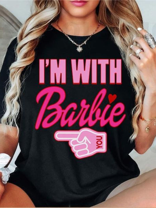 Barbie print letter print sports casual women's short-sleeved T-shirt