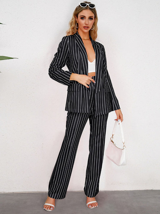 Blazer, straight wide-leg trousers two-piece suit