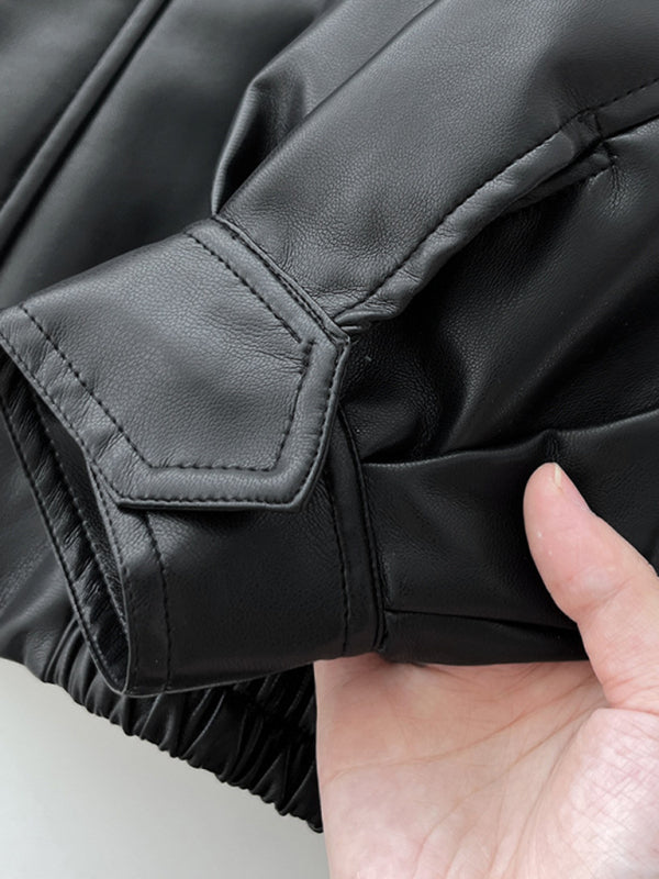 New American retro loose silhouette lapel flight jacket leather jacket