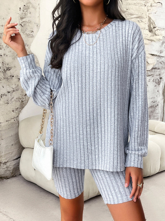 New style women's casual long-sleeved top and three-quarter pants suit