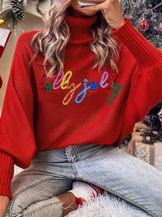 Women's pullover turtleneck long sleeve letter print sweater